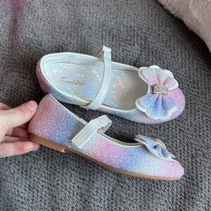 Girls Rainbow Glitter Sparkle Shoes with Bow